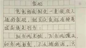 小學生作文曝光家規（圖／翻攝自微博）