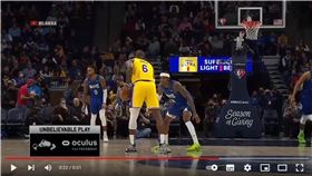 ▲詹姆斯（LeBron James）傳球打到對手臉，灰狼發動快攻爆扣。（圖／翻攝自MLG Highlights YT）