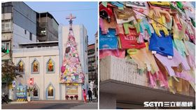 ▲內湖聖母升天天主堂用回收塑膠袋打造創意聖誕樹。（圖／記者劉彥池攝影）