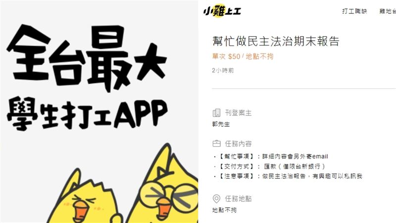 大學生專題夯找打手？酬勞最高上千元