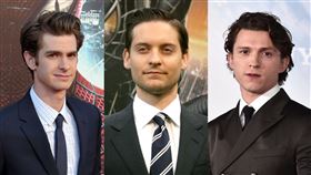 湯姆霍蘭德（Tom Holland ）、安德魯加菲爾德（Andrew Garfield）、陶比麥奎爾（Tobey Maguire）。（圖／美聯社／達志影像）
