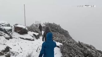 玉山、合歡山「染白」遊客沒撲空嗨翻