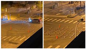 台中民眾拍下業者私下當街封路，擺出煙火期盼陣的奇景。（圖／翻攝臉書我是太平人）