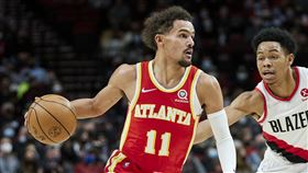 ▲楊恩（Trae Young）單場56分14助攻寫NBA紀錄。（圖／美聯社／達志影像）