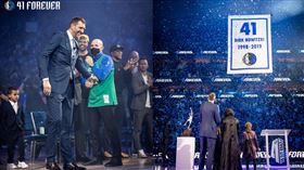 ▲諾威斯基（Dirk Nowitzki）出席球衣退休儀式。（圖／翻攝自獨行俠推特）