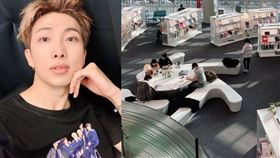 野生的RM被捕捉在圖書館供桌看書身影。（圖／翻攝自rkive IG）