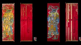 台南安平城隍廟門神「牛頭」台南市安平城隍廟門神「牛頭馬面」，出自已逝「人間國寶」陳壽彝之手，其中「牛頭」以「台灣水牛」為靈感而創作，雖缺少武將門神的英武煞氣，卻增添幾分台灣在地獨特的親切感。（台南市文資處提供）中央社記者張榮祥台南傳真  111年1月13日