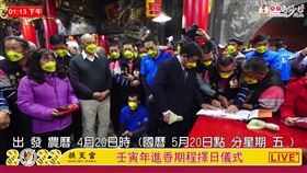 白沙屯拱天宮今（17）天進行壬寅年進香期程擇日儀式。（圖／截自白沙屯拱天宮臉書直播）
