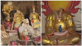 中國一名男子拜佛祈求彩券中獎未果，竟怒砸寺廟佛像。（圖／翻攝自澎湃新聞微博​​​）