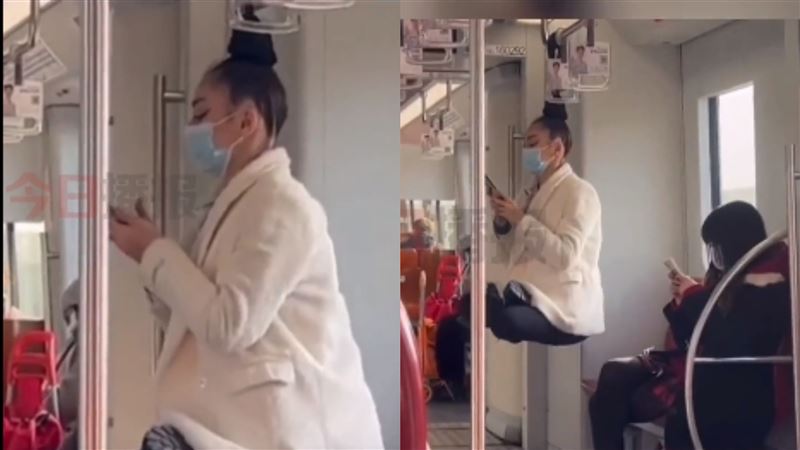 女乘客頭髮纏在把手　盤腿懸空盪鞦韆