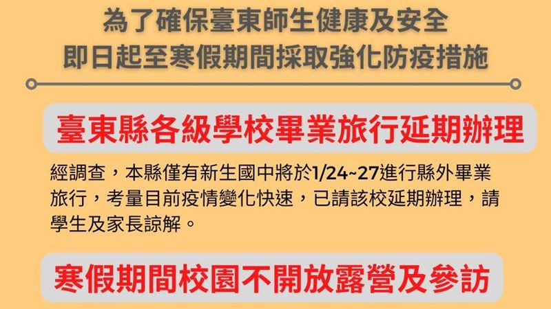 台東學校不開放露營　畢業旅行延期