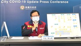 桃園再增11例本土個案  鄭文燦說明中央流行疫情指揮中心宣布，國內28日新增27例COVID-19本土病例，桃園市占11例。桃園市長鄭文燦在疫情記者會中說明桃園新增個案相關資訊。（桃園市政府提供）中央社記者葉臻傳真  111年1月28日