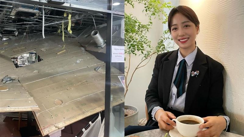 驚！女主播吃飯時　餐廳天花板要垮了