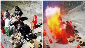 中國廣東一名陳姓男子在自家門口和朋友一起烤肉，怎料烤到一半水泥地突然發生爆裂。（圖／翻攝自九派新聞）