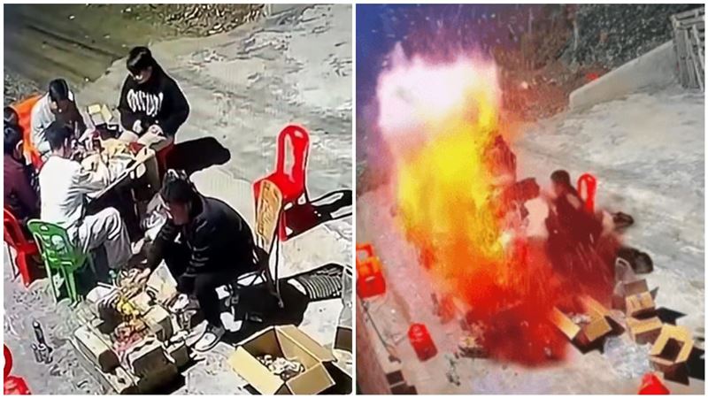 水泥地烤肉突爆炸竄火花　驚悚瞬間曝