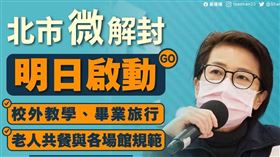 黃珊珊貼文寫道，2/15開始，台北市逐步微解封！（圖／翻攝自黃珊珊臉書）

