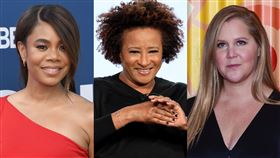 艾米舒默（Amy Schumer）、汪妲賽克絲（Wanda Sykes）和蕾吉娜霍爾（Regina Hall）。(圖/美聯社/達志影像)
