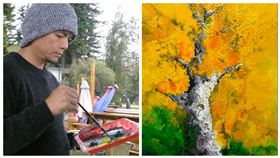 金牌畫家陳炳臣要參賽的畫作「銀杏曦春」遭郵局搞丟。（圖／翻攝臉書）