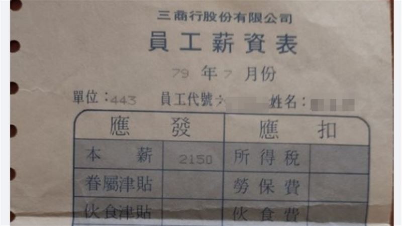民國79年薪資條曝　網淚：想回去