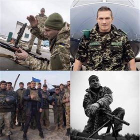 ▲烏克蘭3名世界拳王烏西克(右上、左下)、基輔市長克里契科(右下)、克里契科弟弟瓦拉基米爾(左上)紛紛投入戰場。（圖／翻攝自boxingrokus IG）