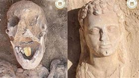▲古團隊發現其中一具木乃伊嘴裡含有黃金舌頭。（圖／翻攝自埃及旅遊暨文物部）