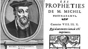 「諾查丹瑪斯預言」法籍猶太裔預言家諾查丹瑪斯（Nostradamus）被譽為「神鬼先知」，在西元1566年離世前，留下以四行體詩寫成的預言集《百詩集》，第一版於1555年出版