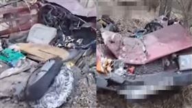 烏克蘭平民開車逃難，遭俄軍坦克直接輾過。（圖／翻攝自《Поліція Запорізької області》臉書）