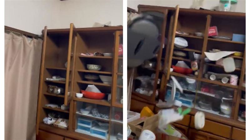 日本地震猛晃　他家櫥櫃整個噴出