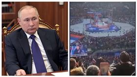 ▲普丁現身，擠滿上萬人的「佔領克里米亞8周年」慶祝大會。（圖／翻攝自克林姆林宮官方推特、推特）