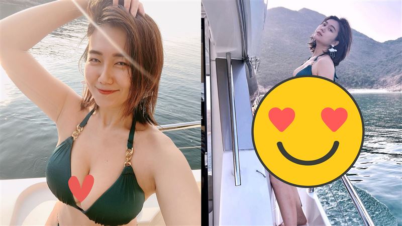 波神胸部才兩塊布　跨坐欄杆姿勢誘人
