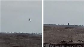 烏克蘭戰機被擊中後朝著俄軍方向墜落。（合成圖／翻攝自推特）