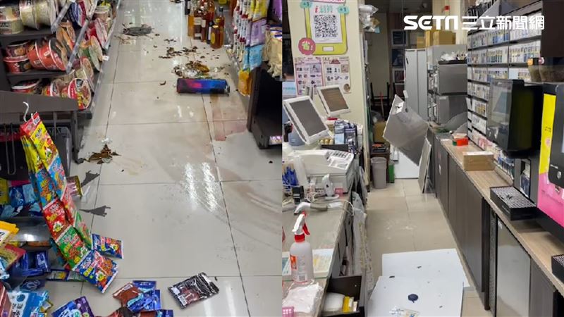 強震超商貨架倒、天花板掉　現況慘曝