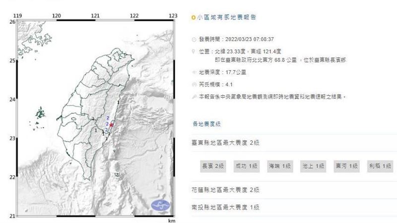天亮還在搖！7：08規模4.1地震