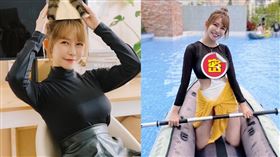 阿樂秀出在戲水池划船的泳裝美照，白嫩隱乳網喊「真的暈船了」。（圖／翻攝自alephant_0427 IG）