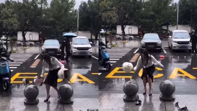 女當街怒砸安全帽　萬人見亮點全跪了
