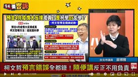 台北市議員苗博雅在《94要客訴》諷刺柯文哲的預言，表示:壞掉的鐘一天也會準兩次