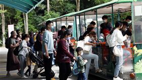 清明連假最終日　把握好天氣出遊（1）儘管國內COVID-19本土疫情升溫，清明連假各景點仍湧現人潮，5日為假期最後一天，台北市立動物園遊園列車班班客滿，大小朋友把握好天氣闔家出遊。中央社記者郭日曉攝  111年4月5日