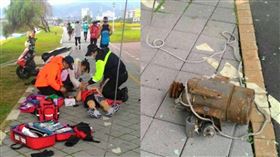 跑者遭到抽水馬達從天而降砸傷 民眾提供