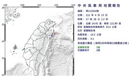 宜蘭近海地震規模4.1(圖/氣象局網站)