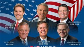美國參眾議員六大咖葛瑞姆、孟南德茲、波爾、波特曼、賽斯、傑克森（圖／翻攝自總統府發言人臉書）