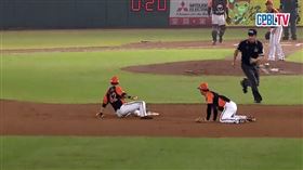 ▲獅隊林靖凱展現超狂防守功力，攜吳桀睿大秀美技。（圖／擷取自CPBL TV）