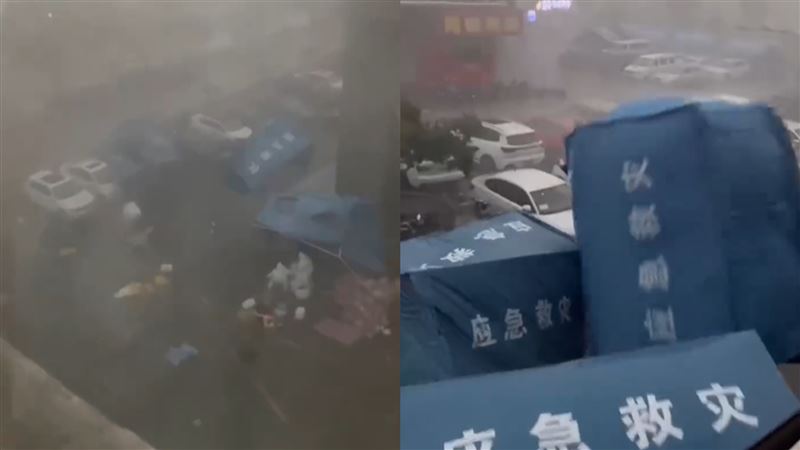 上海慘遇暴風雨強襲　方艙醫院被吹垮