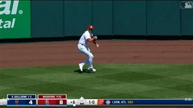 ▲紅雀外野手卡爾森（Dylan Carlson）展現驚人臂力。（圖／翻攝自MLB官網）