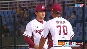 ▲樂天桃猿投手蘇俊羽僅投1球就遭驅逐出場。（圖／擷取自CPBL TV）