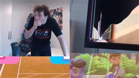 實況主「63man」在玩《Nintendo Switch 運動》時，意外將電視打爆了。（圖／翻攝自《63man》YouTube）