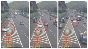 ▲黃姓單親媽媽開車(紅圈)行駛在國道上時，因為突然肚子痛想拉肚子，緊急鬼切3個車道，衝下匝道。法官判局免吊銷牌照。（圖／翻攝畫面）