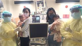 勇母陪伴照護，沐沐（左）恩恩（右）成功抗疫。（圖／臺北榮總提供）