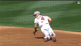 ▲維拉史奎茲（Andrew Velazquez）飛撲後從背後傳球。（圖／翻攝自MLB官網）