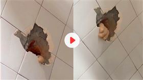 南京,施工,陽台,磁磚,手,詭異（圖／翻攝自秒聞視頻）