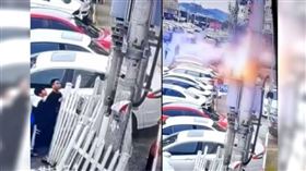 男童和朋友觀變壓器察一會後便開始攀爬，最後不慎觸電被炸成火球。（圖／翻攝自微博）